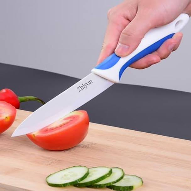 3 Pack Ceramic Knife Set With Sheaths 5-Inch Utility Knife 4-Inch Fruit Knife 3-Inch Peeling Knife Zirconia Blade With Ergonomic Handle.Use For Meat Fruit Vegetable Bread And Butter.