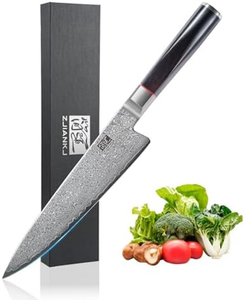 Kitchen Knife 8 Inch 67-Layer Damascus Steel Chef Knife High Carbon Super Sharp Japanese Cooking Knife With Ergonomic Ebony Handle For Meat Vegetable