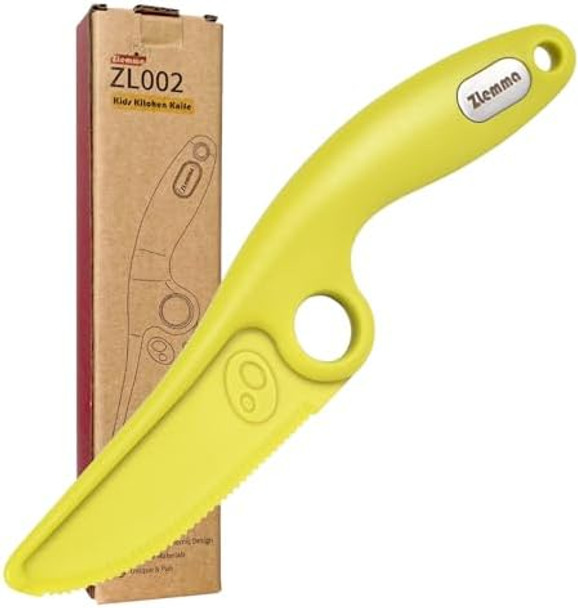 Toddler Learning Knife With Educational Ring For Real Cooking Adorable Dog Design Safe Serrated Edge For Cutting Training And Premium Nylon Material Blade Mint Blue