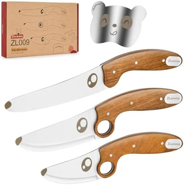 Kids Knife Set For Real Cooking With Educational Ring Rounded Tip Fingers Guard 4 Pieces Kids Kitchen Knife Kit For Children And Teaching Food Prep And Kitchen Safety