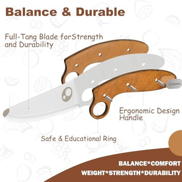 Kids Knife Set For Real Cooking With Educational Ring Rounded Tip Fingers Guard 4 Pieces Kids Kitchen Knife Kit For Children And Teaching Food Prep And Kitchen Safety