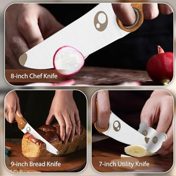 Kids Knife Set For Real Cooking With Educational Ring Rounded Tip Fingers Guard 4 Pieces Kids Kitchen Knife Kit For Children And Teaching Food Prep And Kitchen Safety