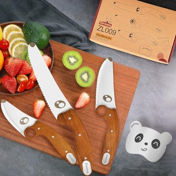 Kids Knife Set For Real Cooking With Educational Ring Rounded Tip Fingers Guard 4 Pieces Kids Kitchen Knife Kit For Children And Teaching Food Prep And Kitchen Safety