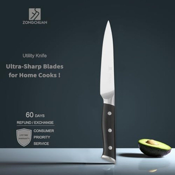 5 Inch Utility Knife Home Cooking Chef s For Women Men: Small Sharp Kitchen Knife Ultra-Smooth Cutting Experienceall-Around Performance 50Cr15Mov Stainless Steelergonomic Black Handle