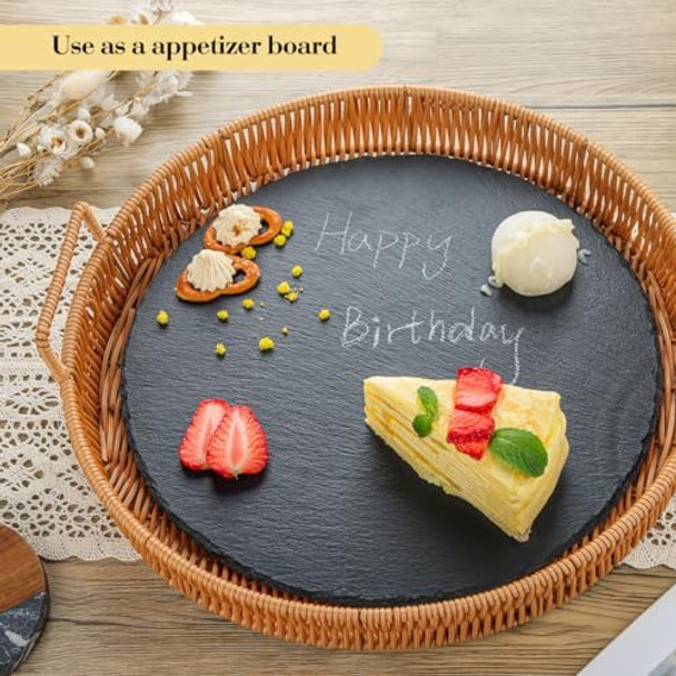 Natural Slate Cheese Charcuterie Board Set of 2 Premium Serving Platter for Charcuterie Cheese Appetizers Placements Black Slate for Laser Engraving Rustic Kitchenware Entertaining 11.8in