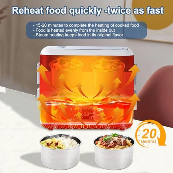 Electric Heated Lunch Box for Adults 2.4L Portable Fast Heating Lunch box with 4 pcs-Food Container 110v Double Steam Electric Food Warmer for Work Travel Vegetarians