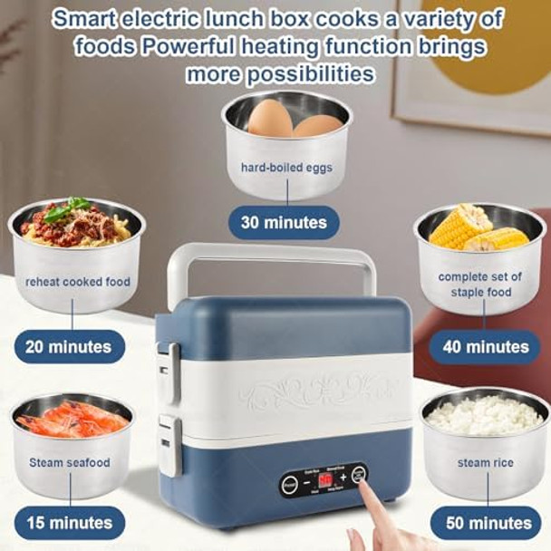 Electric Heated Lunch Box for Adults 2.4L Portable Fast Heating Lunch box with 4 pcs-Food Container 110v Double Steam Electric Food Warmer for Work Travel Vegetarians