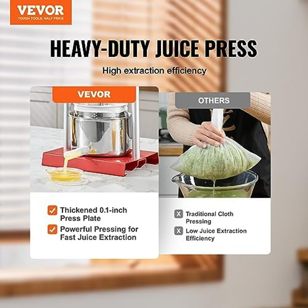 VEVOR 3.36L Grape Making Machine with 2 Stainless Steel Barrels Wine Cheese Fruit Vegetable Tincture Press with T-Handle and 0.1"/3mm Thick Plate Stainless 0.88Gal RED
