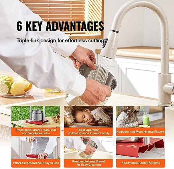 VEVOR 3.36L Grape Making Machine with 2 Stainless Steel Barrels Wine Cheese Fruit Vegetable Tincture Press with T-Handle and 0.1"/3mm Thick Plate Stainless 0.88Gal RED