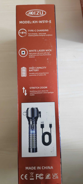 Kezu Aluminum Alloy Strong Light Flashlight , White Laser Wick  , Battery Indicator , Emergency Rescue , Tungsten Steel Hammer ( KH - W519-E ) Kezu Aluminum Alloy Strong Light Flashlight , White Laser Wick  , Battery Indicator , Emergency Rescue , Tungsten Steel Hammer ( KH - W519-E )