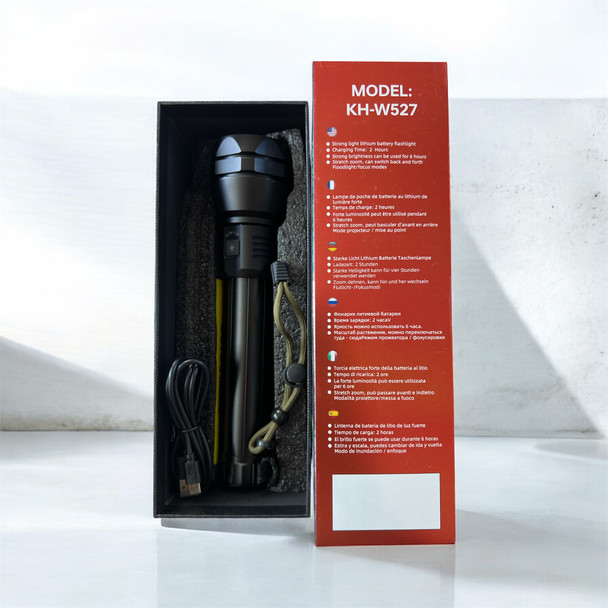 Kezu Aluminum Alloy Strong Light Flashlight , Battery Indicator , Lotus broken Window Head , White Laser Wick , 26135 Batery ( KH - W527 )