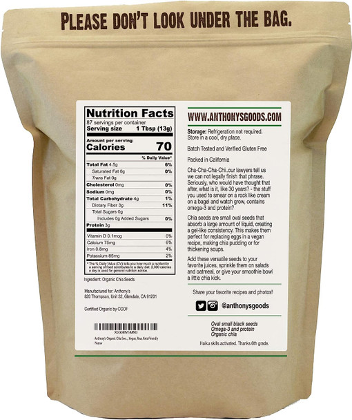 Anthony's Organic Chia Seed, Gluten Free, Vegan, Keto Friendly Anthony's Organic Chia Seed, Gluten Free, Vegan, Keto Friendly