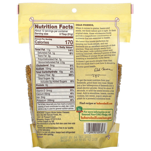 Bob's Red Mill, Organic Whole Golden Flaxseed Bob's Red Mill, Organic Whole Golden Flaxseed
