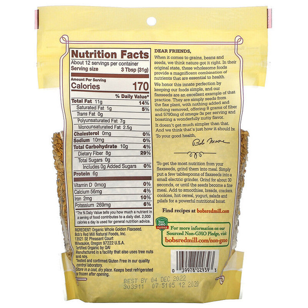 Bob's Red Mill, Whole Golden Flaxseed, (Pack of 2) Bob's Red Mill, Whole Golden Flaxseed, (Pack of 2)