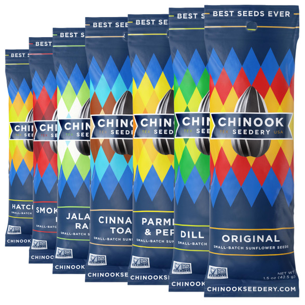 Chinook Seedery Sunflower Seeds - 7 Flavor Sampler Pack - 1.5 Ounce Chinook Seedery Sunflower Seeds - 7 Flavor Sampler Pack - 1.5 Ounce