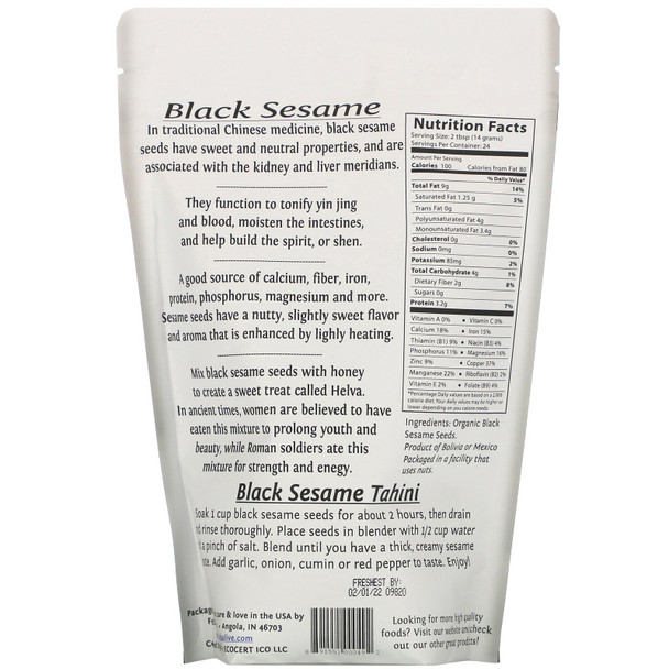 Foods Alive Black Sesame Seed Raw - Vegan Foods Alive Black Sesame Seed Raw - Vegan