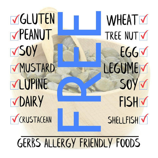 GERBS Raw Pumpkin Seed Kernels 4 LBS|Top 14 Allergy Free Food |Use in salads, yogurt, baking, oatmeal, trail mix|Grown in Canada, packed in US GERBS Raw Pumpkin Seed Kernels 4 LBS|Top 14 Allergy Free Food |Use in salads, yogurt, baking, oatmeal, trail mix|Grown in Canada, packed in US
