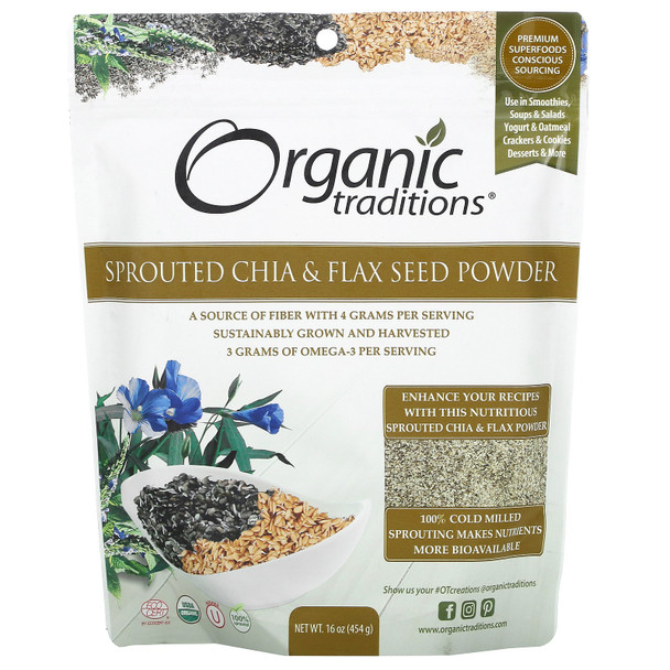 Organic Traditions Sprouted Chia & Flax Seed Powder, (454 g) Organic Traditions Sprouted Chia & Flax Seed Powder, (454 g)