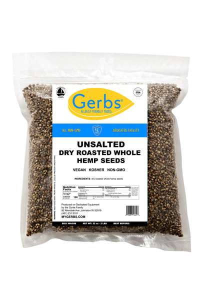 Roasted Unsalted Hemp Seeds In Shell by Gerbs - Top 14 Food Allergen Free & Non GMO - Vegan & Kosher