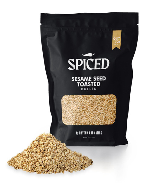 SPICED Toasted White Sesame Seeds, Toasted and Hulled White Sesame Seeds for Flavor, Seasoning, Cooking, Crunch or Plating. SPICED Toasted White Sesame Seeds, Toasted and Hulled White Sesame Seeds for Flavor, Seasoning, Cooking, Crunch or Plating.