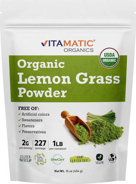 Vitamatic Certified USDA Organic Lemon Grass Powder 1 Pound (16 Ounce) Vitamatic Certified USDA Organic Lemon Grass Powder 1 Pound (16 Ounce)