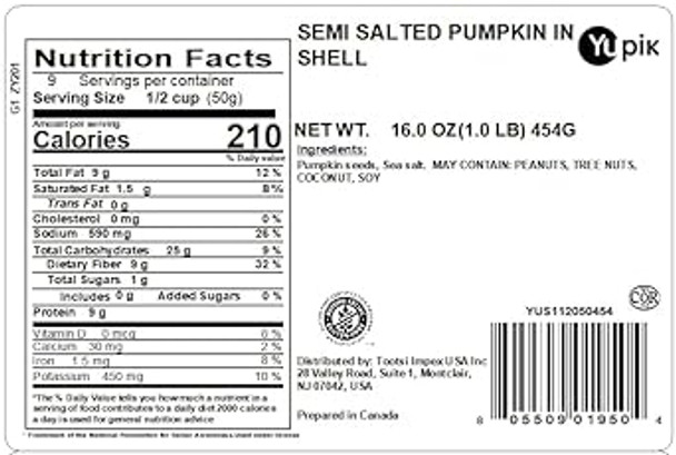 Yupik Semi-Salted Pumpkin Seeds In Shell, 1 lb, On the Go Savory Snack, Roasted Pumpkin Seeds, Salted Pepitas Yupik Semi-Salted Pumpkin Seeds In Shell, 1 lb, On the Go Savory Snack, Roasted Pumpkin Seeds, Salted Pepitas