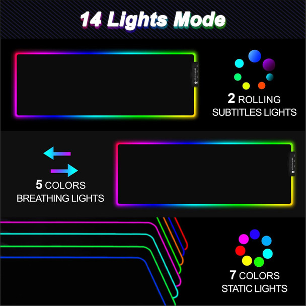 RGB Gaming Mouse Pad, 14 Modes LED Light-Large Size Soft Extra Extended Mousepad, Anti-Slip Rubber Base Computer Keyboard Mat 31.5X 11.8in(XL). RGB Gaming Mouse Pad, 14 Modes LED Light-Large Size Soft Extra Extended Mousepad, Anti-Slip Rubber Base Computer Keyboard Mat 31.5X 11.8in(XL).
