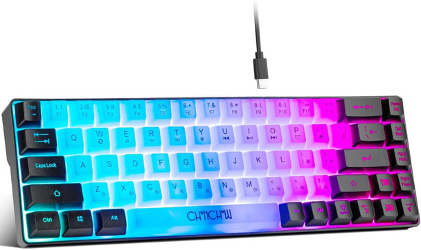 CHONCHOW Mini RGB 60% Gaming Keyboard, 68 Keys Small Compact USB Wired Rainbow Light Up Backlit Gaming Keyboard for Xbox PS4 PS5 PC Laptop Gamer(White-Black)