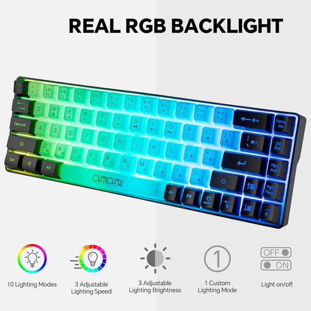 CHONCHOW Mini RGB 60% Gaming Keyboard, 68 Keys Small Compact USB Wired Rainbow Light Up Backlit Gaming Keyboard for Xbox PS4 PS5 PC Laptop Gamer(White-Black)