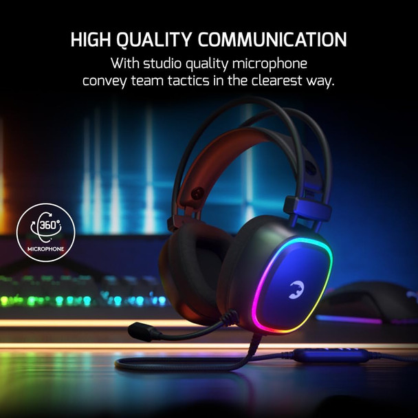 GAMEPOWER Raijin USB Gaming Headset - 7.1 Virtual Surround Sound, Wired Led Headphones with 50MM Drivers, Comfort Design, 360 Spatial Audio, Noise Cancelling Mic for PC, PS4, PS5, Black