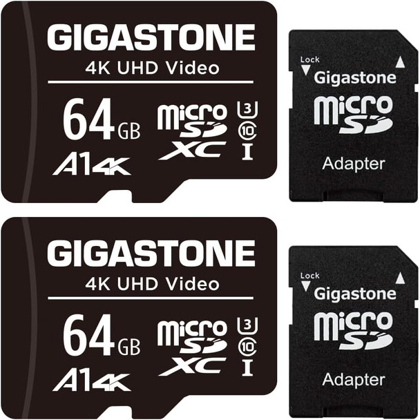 Gigastone 64GB 2-Pack Micro SD Card, 4K UHD Video, Surveillance Security Cam Action Camera Drone Professional, 90MB/s Micro SDXC UHS-I U3 Class 10 Gigastone 64GB 2-Pack Micro SD Card, 4K UHD Video, Surveillance Security Cam Action Camera Drone Professional, 90MB/s Micro SDXC UHS-I U3 Class 10