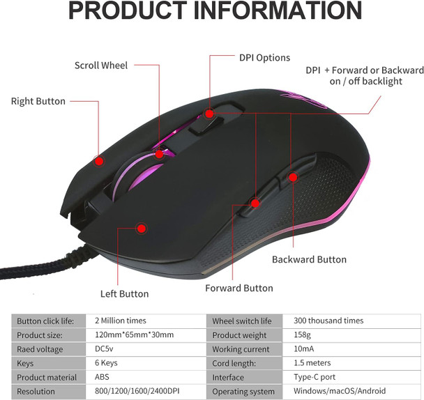 Wired USB C Gaming Mouse, Silent RGB Gaming Mice 7 Colors Backlit, 2400 DPI, Type C RGB Wired Mouse Gaming for Office Home PC and Notebook and All Type-C Device (Black) … Wired USB C Gaming Mouse, Silent RGB Gaming Mice 7 Colors Backlit, 2400 DPI, Type C RGB Wired Mouse Gaming for Office Home PC and Notebook and All Type-C Device (Black) …