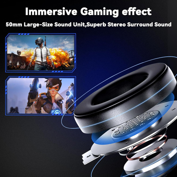 Gaming Headset for PC/PS4/PS5/Xbox One/Switch, Stereo Surround Sound Gaming Headphones with Noise Canceling Flexible Mic, Computer Headset with 3.5mm Jack & RGB Light(Blue)
