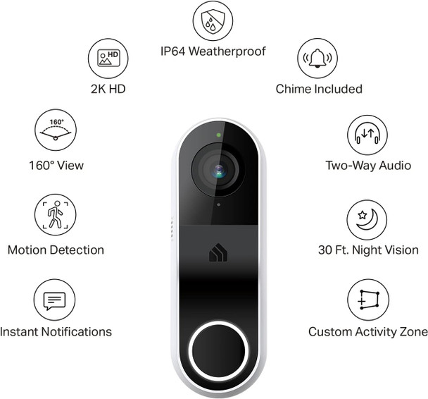 Kasa Smart Video Doorbell Camera Hardwired w/ Chime, 2K Resolution, Always-on Power, Night Vision, 2-Way Audio, Real-Time Notification, Cloud & SD Card Storage, Works w/ Alexa & Google Home (KD110)