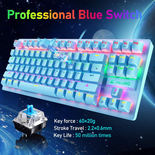 Mechanical Gaming Keyboard Blue Switch Mini 82 Keys Wired Rainbow LED Backlit Keyboard,Lightweight Gaming Mouse 6400DPI Honeycomb Optical,Gaming Mouse Pad for PC Gamers(Black)