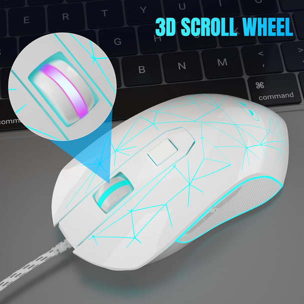MageGee G6 Wired Gaming Mouse, Ergonomic USB Optical Mouse with 7 Colors Breathing LED Backlit, 6 Adjustable DPI Levels from 600 to 3200 for Laptop PC Computer Games & Work, White