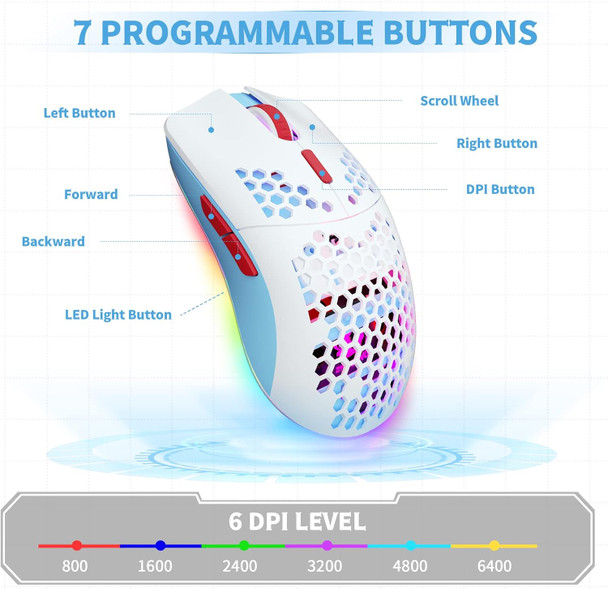MAGIC-REFINER Wired Lightweight Gaming Mouse, 69g Ultralight Honeycomb Shell, RGB Chroma Backlit, 6400 DPI Optical Sensor, Ergonomic 6 Programmable Buttons for E-Sports,Laptop,PC,Mac Gamer
