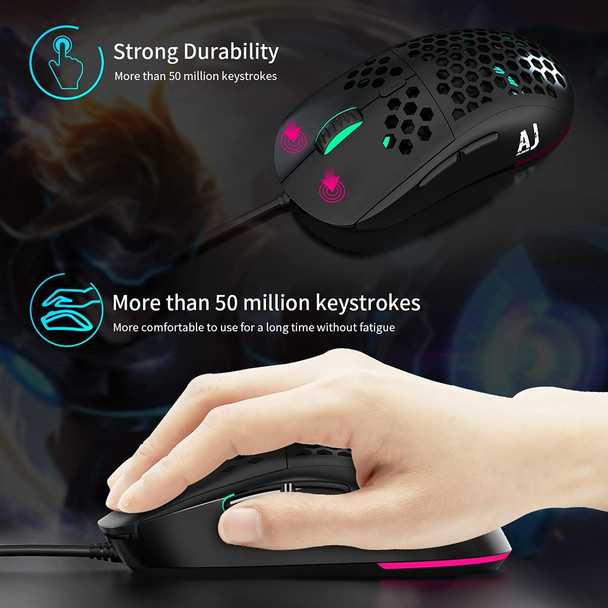 NACODEX AJ339 65G Watcher Gaming Mouse with Lightweight Honeycomb Shell - RGB Chroma LED Light - Programmable 7 Buttons - Pixart 3327 12400 DPI Optical Sensor