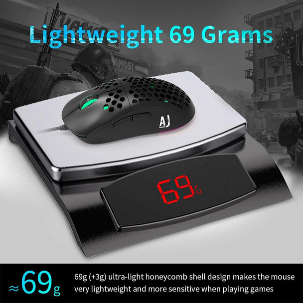 NACODEX AJ339 65G Watcher Gaming Mouse with Lightweight Honeycomb Shell - RGB Chroma LED Light - Programmable 7 Buttons - Pixart 3327 12400 DPI Optical Sensor