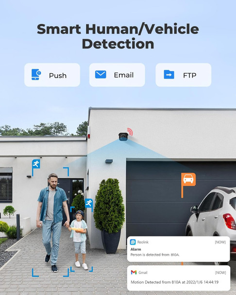 REOLINK Security Camera Outdoor System 4K, Surveillance IP PoE with Human/Vehicle/Pet Detection, 25FPS Daytime, 100F IR Night Vision, Up to 256GB microSD Card, RLC-810A, Audio and Motion Alert