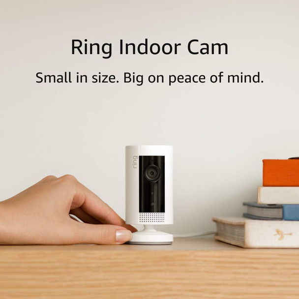 Certified Refurbished Ring Indoor Cam, Compact Plug-In HD security camera with two-way talk, Works with Alexa - White