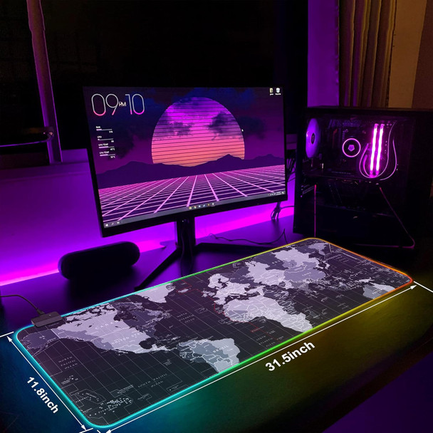 RGB Gaming Mouse Pad, Led Mouse Pad with 14 Lighting Mods Large Sized Soft Mousepad, Waterproof, Low Friction Hard Surface Keyboard Mouse Mat for Gaming and Work - 31.5×11.8 (Geographic Map)