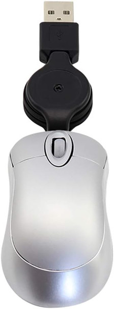 Mini USB Wired Mouse,Retractable Cable Tiny Small Mini Pocket Mouse for Children,1600 DPI Optical Compact Travel Mice with 2.3-Foot USB Cord for Laptop Computer (Sliver)