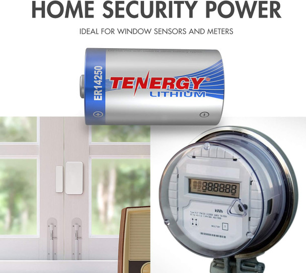 Tenergy High Capacity 3.6V 1/2 AA Lithium Battery, 1200mAh ER14250 Non-Rechargeable Batteries for Window Sensors, Alarm Systems, Home Security Sensors, Utility Meters, UL Certified, 4 Pack Tenergy High Capacity 3.6V 1/2 AA Lithium Battery, 1200mAh ER14250 Non-Rechargeable Batteries for Window Sensors, Alarm Systems, Home Security Sensors, Utility Meters, UL Certified, 4 Pack