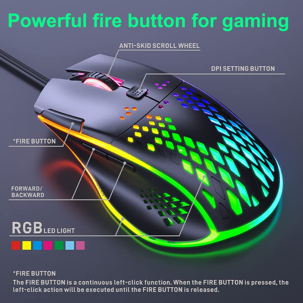 Wired Gaming Mouse, RGB Backlight and 7200 Adjustable DPI, Ergonomic and Lightweight USB Computer Mouse with High Precision Sensor