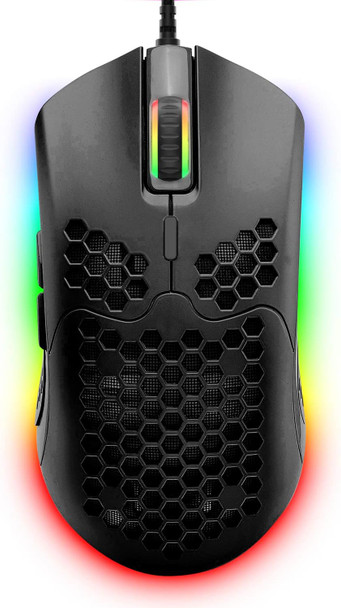 Lightweight Gaming Mouse,26 Kinds RGB Backlit Mice,PixArt 3325 12000 DPI Mouse,Ultralight Honeycomb Shell Ultraweave Cable Mouse and Anti-Key Can Be Set for PC Gamers and Xbox and PS4 Users(Black)