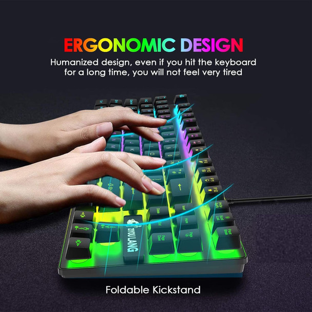 ZIYOU LANG T2Pro 75% Wired Mechanical Feel Keyboard and 6400 DPI Optical Mouse Combo,Compact Rainbow Backlit PC Gaming Keyboard,65g Lightweight Honeycomb Mouse &Pad for Gamer/Win/Mac/Laptop(Black)