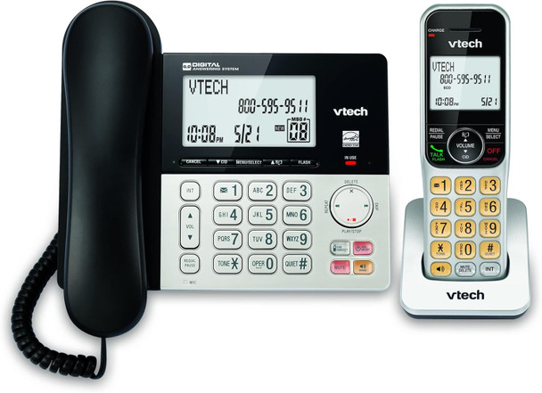 VTECH VG208 DECT 6.0 Corded/Cordless Phone for Home with Answering Machine, Call Blocking, Caller ID, Large Backlit Display, Duplex Speakerphone, Intercom, Line-Power (Silver/Black) VTECH VG208 DECT 6.0 Corded/Cordless Phone for Home with Answering Machine, Call Blocking, Caller ID, Large Backlit Display, Duplex Speakerphone, Intercom, Line-Power (Silver/Black)
