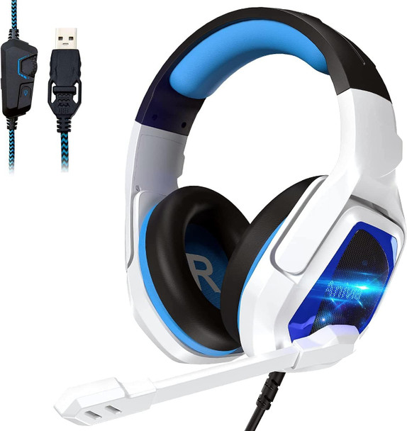 Updated Wired Over-Ear Headphones - USB 7.1 Gaming Headset with Microphone, Stereo Surround Sound, Noise Isolating, Bass, LED Lights for PC Computer Mac