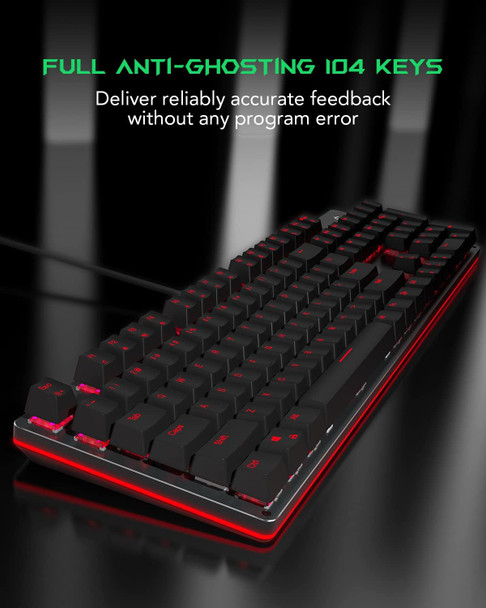 Black Shark RGB Mechanical Gaming Keyboard LED Backlit Wired Keyboard with Red Switches, Fully Programmable, Anti-Ghosting 104 Keys for Desktop PC, Sixgill K2